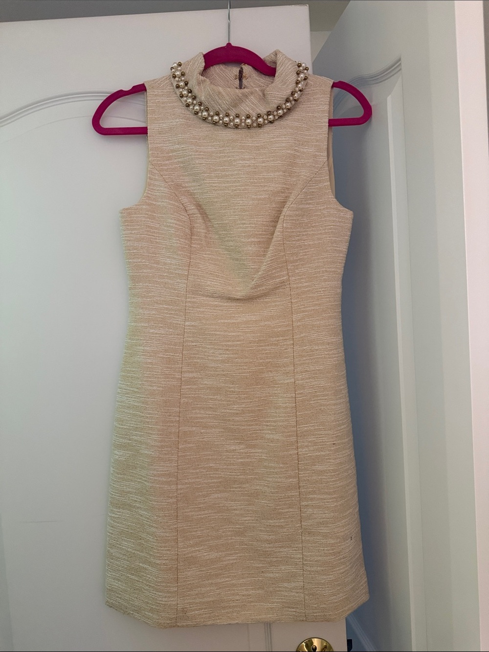 Lilly Pulitzer Pearl-Embellished Cream Sleeveless Shift Dress